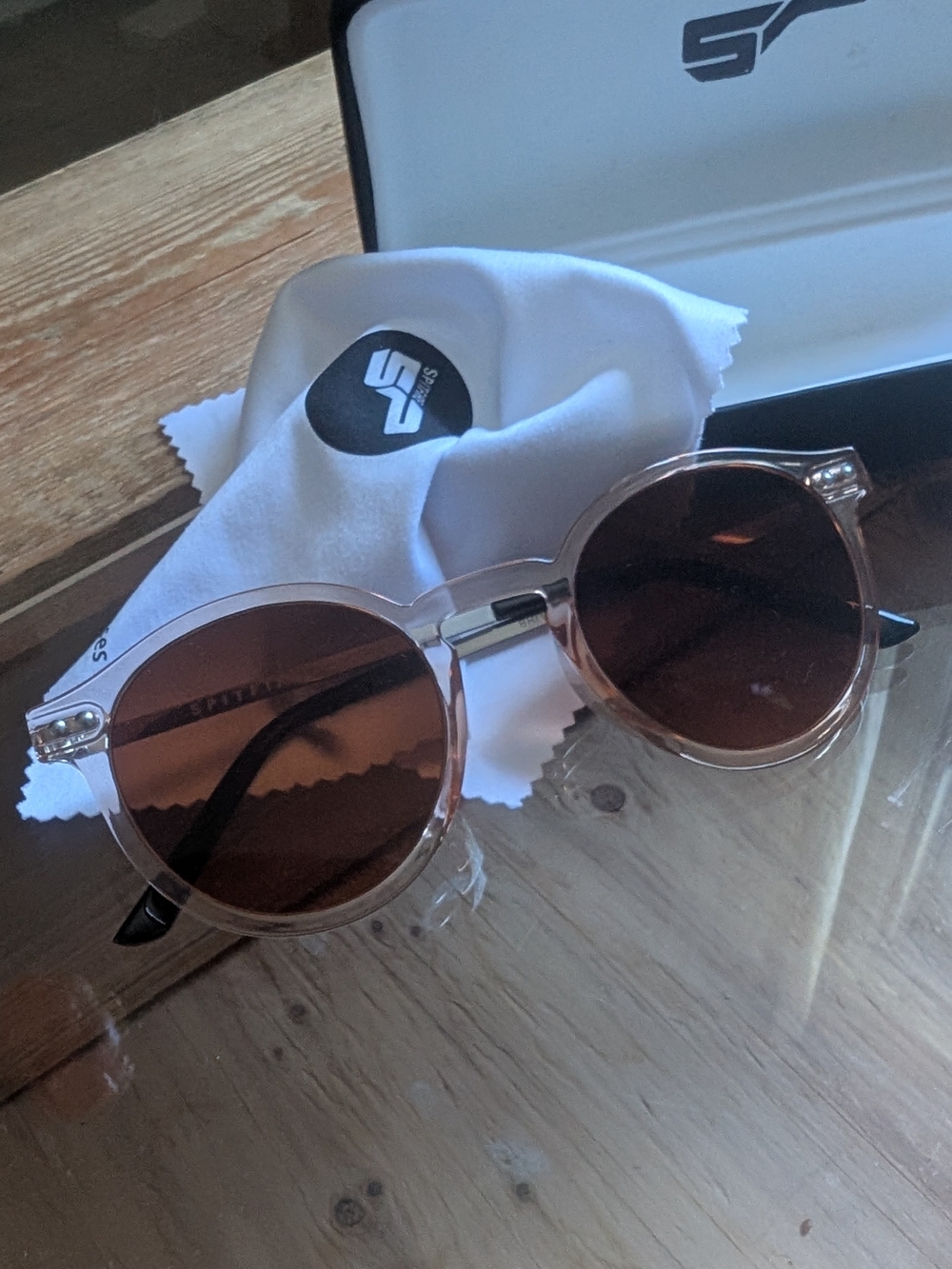 Spitfire Clear Pink Frame Sunglasses with Brown Lenses